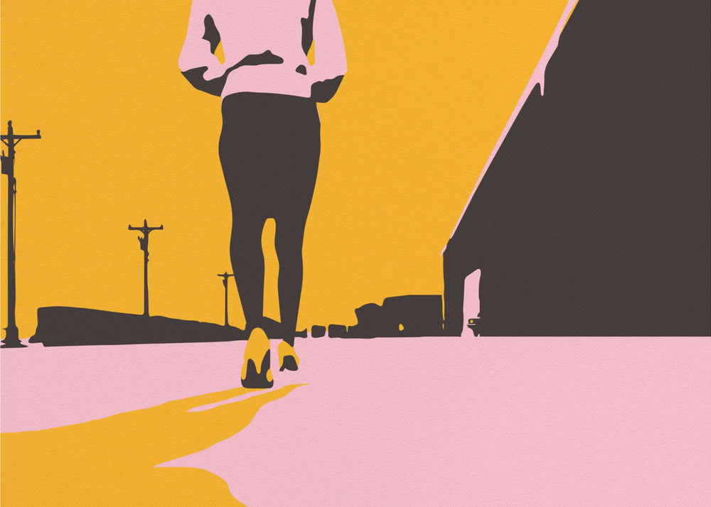 Silhouet van een wandelende vrouw | Canvas