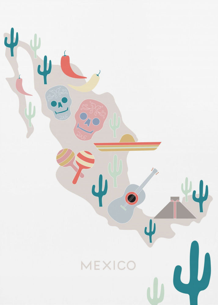 Kaart van Mexico nr. 1 | Canvas