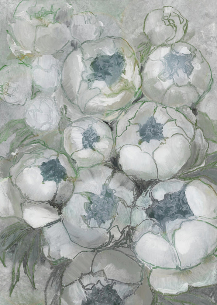 Nuria-boeket van pioenrozen in blauwgroen en groen | Canvas