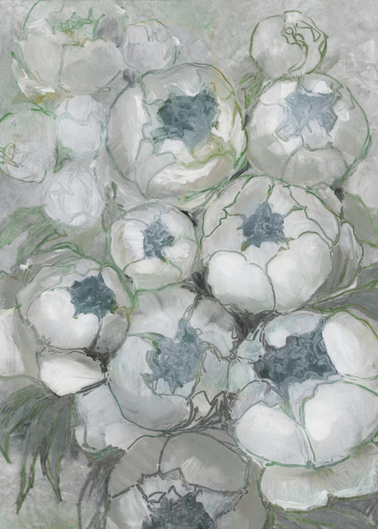Nuria-boeket van pioenrozen in blauwgroen en groen | Canvas