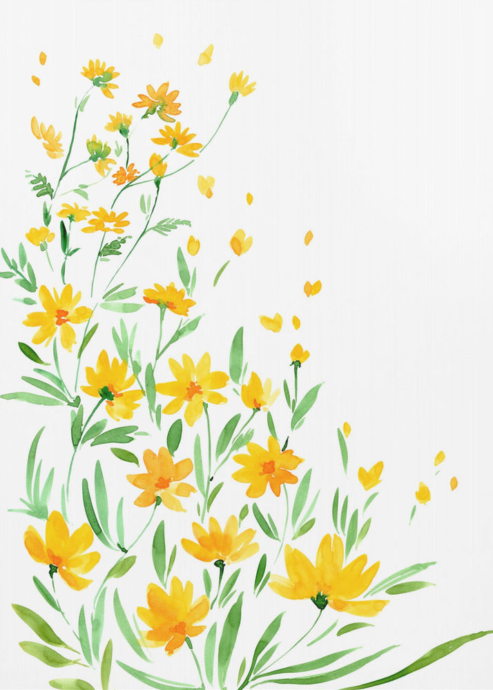 Gele aquarel wilde bloemen | Canvas