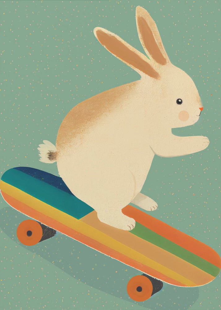 Skateboardend Konijn | Canvas