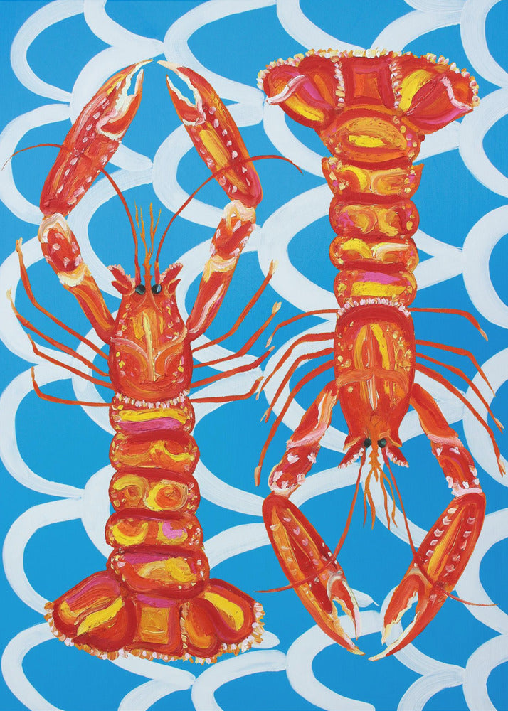 Langoustines op blauw | Canvas