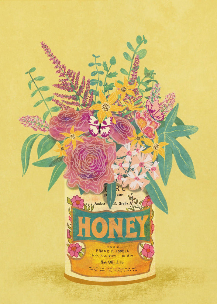 Bloemen in een vintage honingblik | Canvas