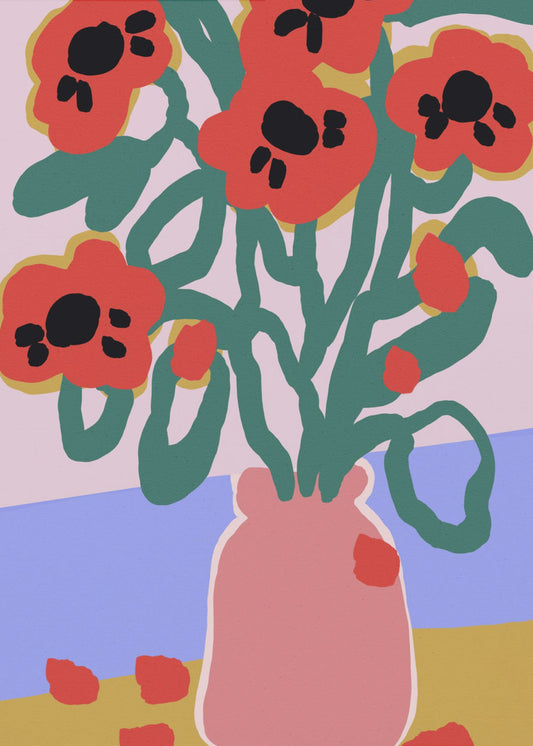 Vaas met opvallende bloemen | Poster