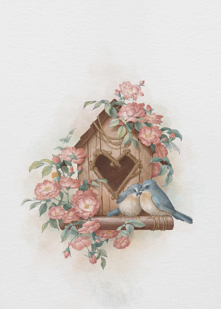 Vogelhuisje en roos | Poster