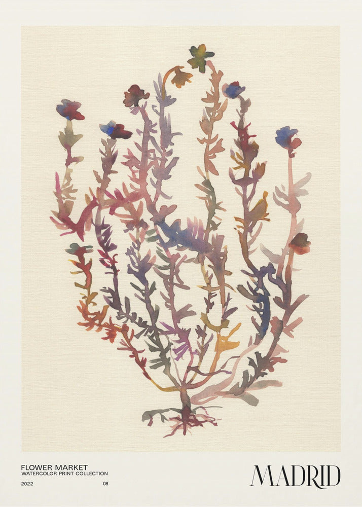 Collectie aquarelprints. Bloemenmarkt - Madrid | Poster