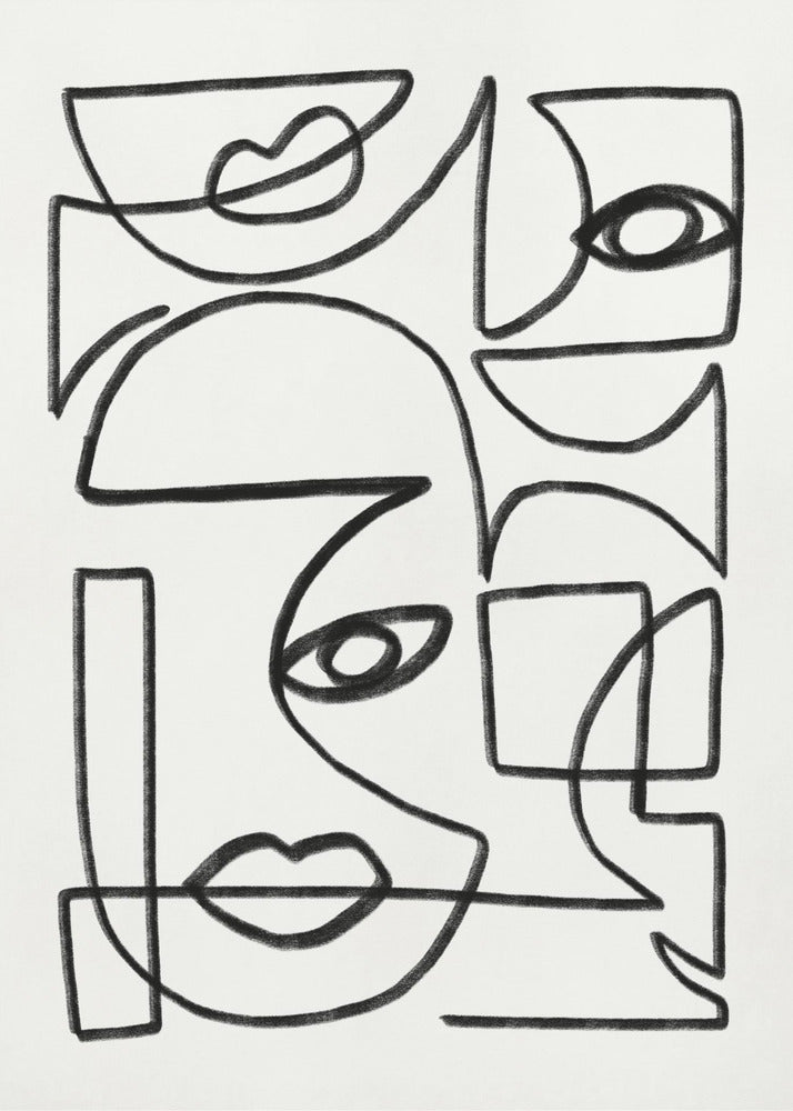 Abstracte lijnkunstgezichten | Canvas