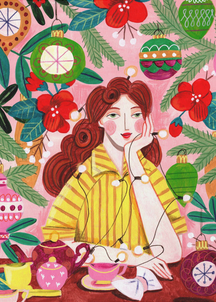 Retro Kerstvrouw | Canvas