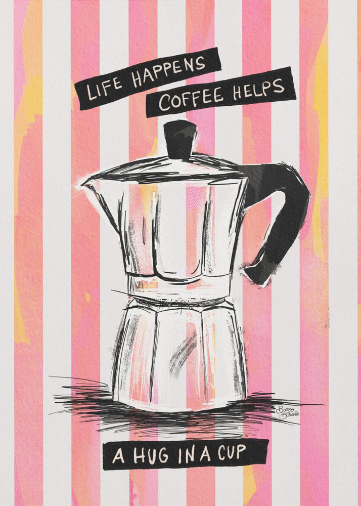 Mocca koffie op strepen - Knuffel in een kopje | Poster