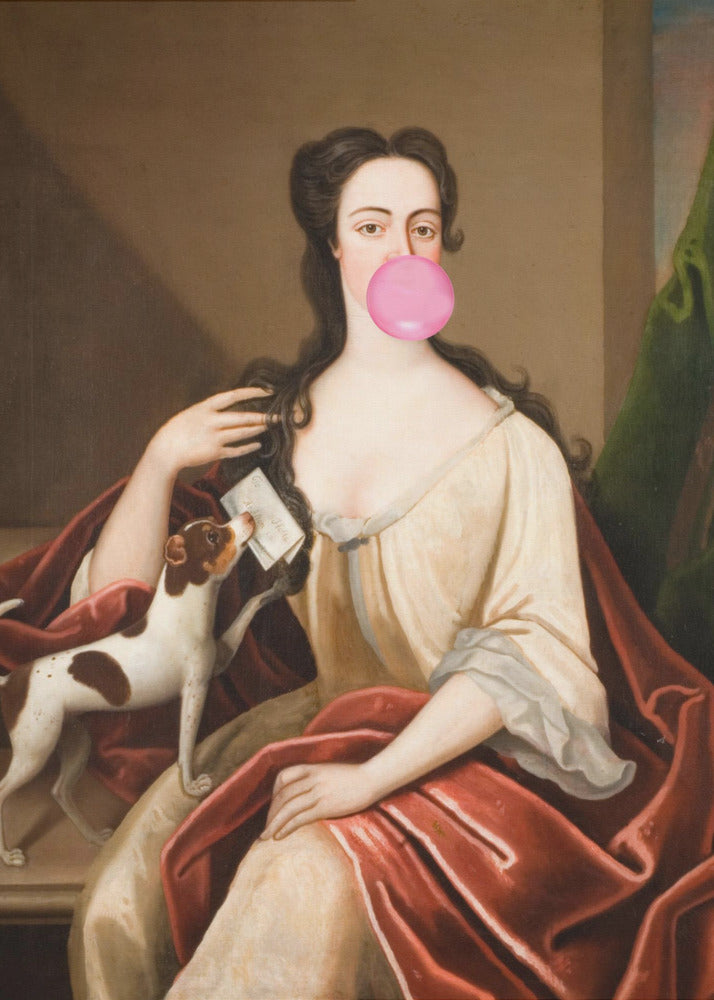 Renaissance Bubble Gum Portret en Hond / Veranderde Kunst | Canvas