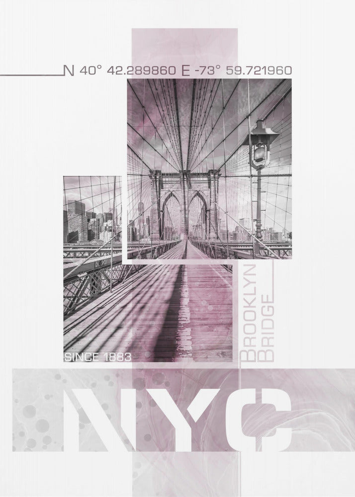 Posterkunst NYC Brooklyn Bridge | roze marmer | Canvas