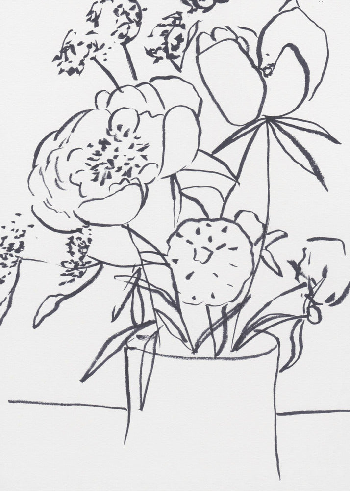 Zwart-wit bloemenprint groot | Canvas