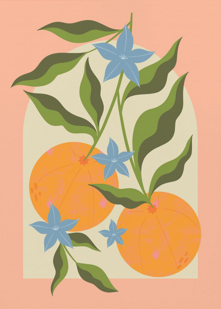 Sinaasappeltak met bloemen | Canvas