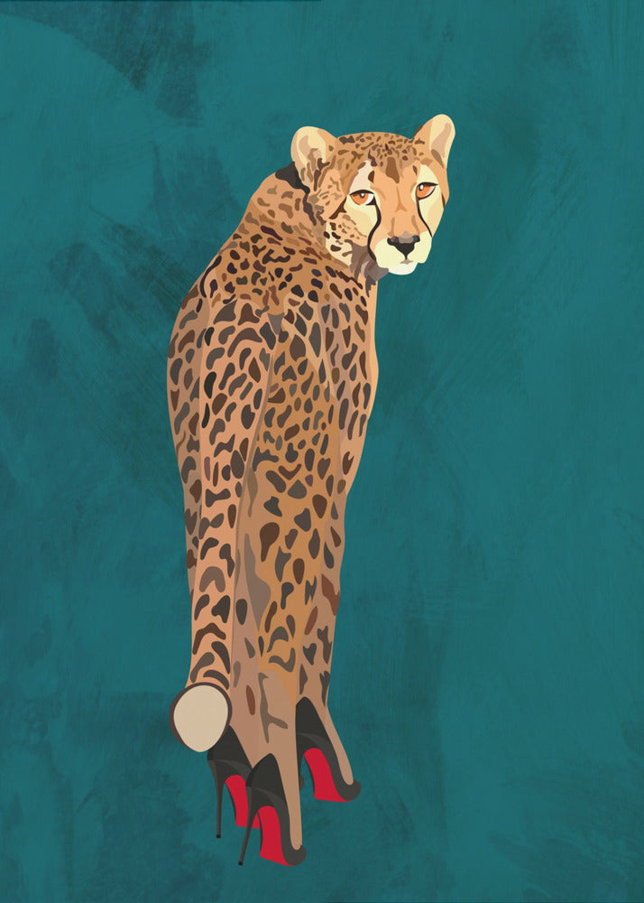 Turquoise cheetah in heels | Canvas