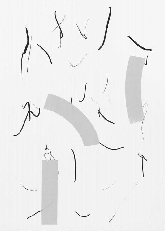 Vloeiende zwarte lijnen en zachte grijze vormen | Poster