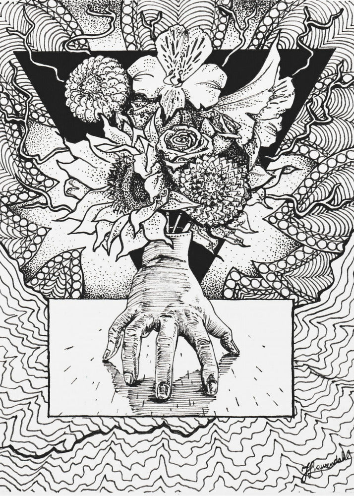 Bloemig ding. Abstracte tekening van een boeket bloemen in de hand. | Poster