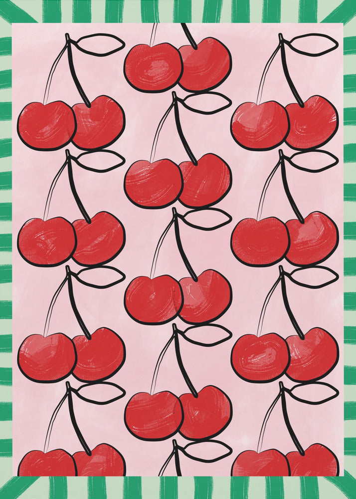 Rode kersen op een roze | Poster