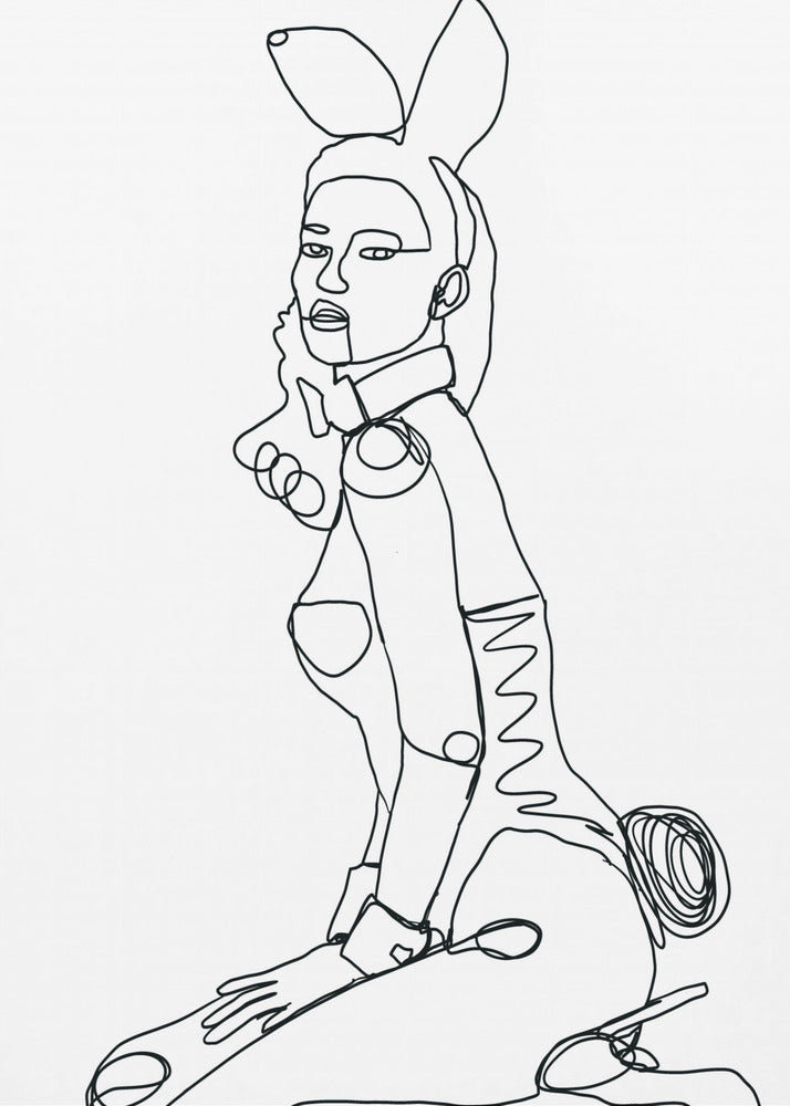 Line Drawing of Bunny Lady | Poster
