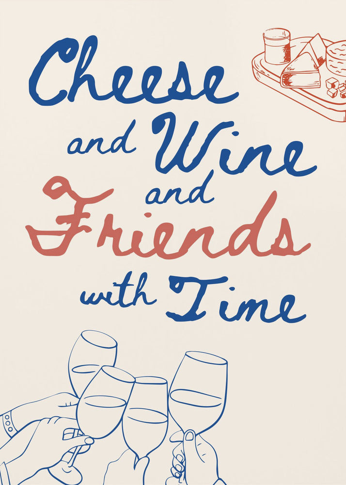 Kaas en wijn..., Tekst + Illustratie | Poster