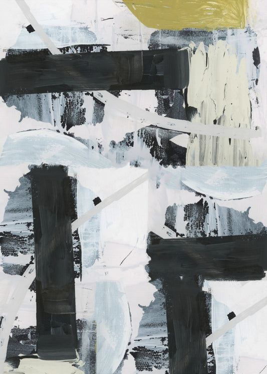 Zwart-wit en goud abstract 1 | Canvas