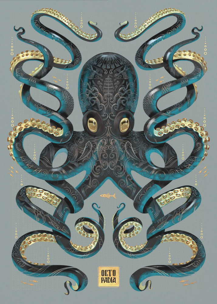 Octopus Zwart & Goud | Canvas