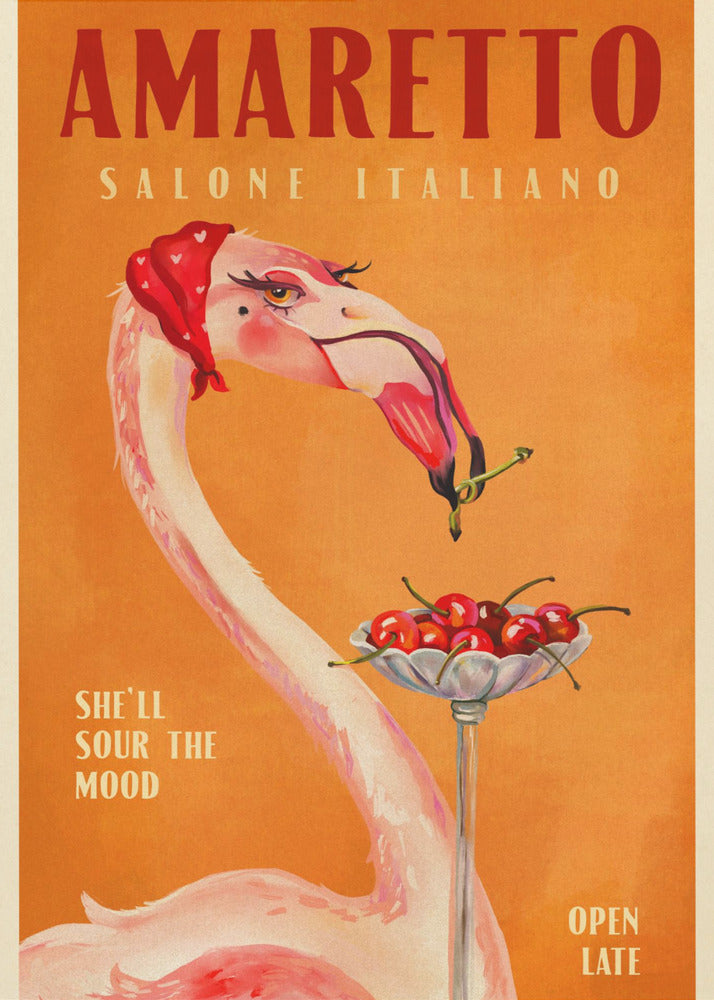 Amaretto Flamingo Art Deco Italiaans café reiskunst | Poster