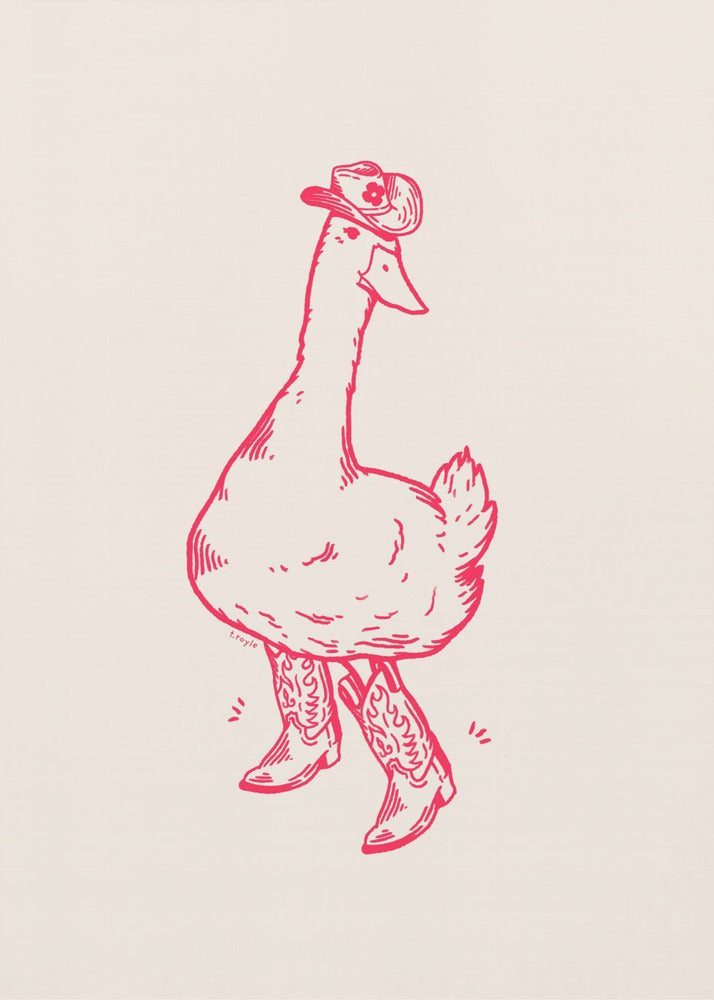 Duck wearing Western Boots in pink | Poster