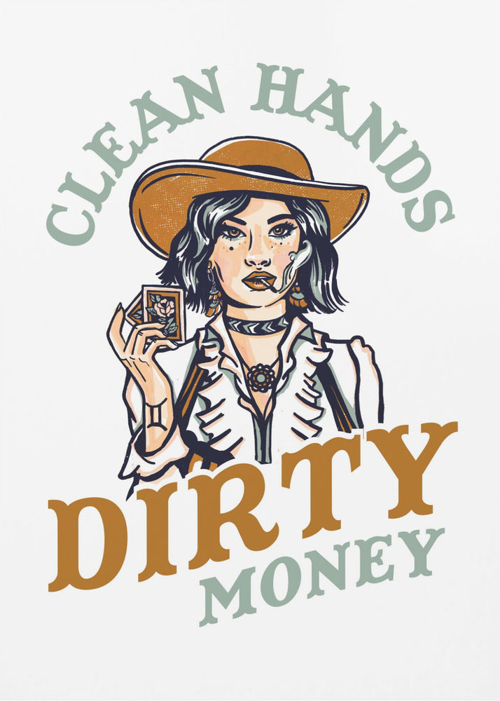 Schone handen, vuil geld, poker, cowgirl | Poster