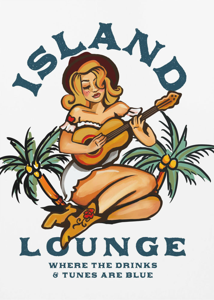 Island Lounge Tropical Pin Up Girl speelt gitaar | Canvas