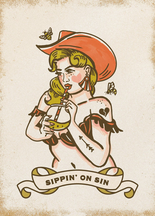 Sippin On Sin Cute & Sassy Cowgirl Art | Canvas