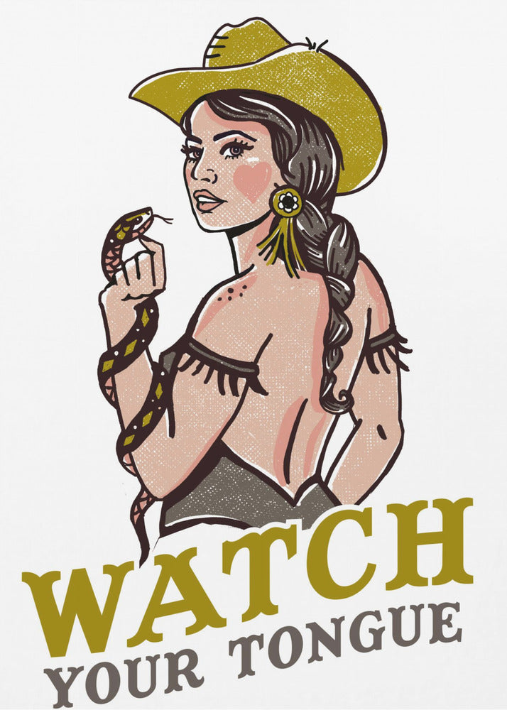 Let op je tong, stoere pin-up cowgirl en ratelslang | Poster