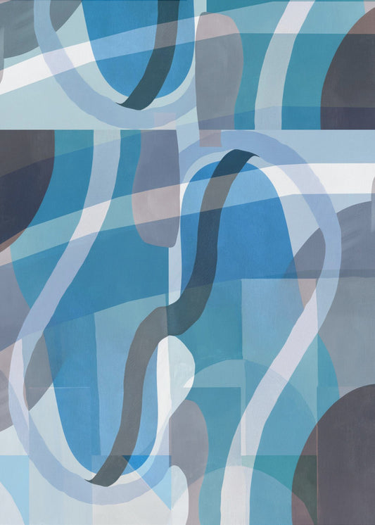 Abstracte blauwe en neutrale wervelende vormen 2 | Poster