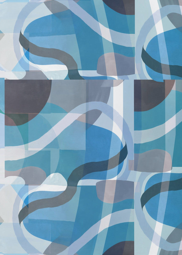 Abstracte blauwe en neutrale wervelende vormen 3 | Canvas