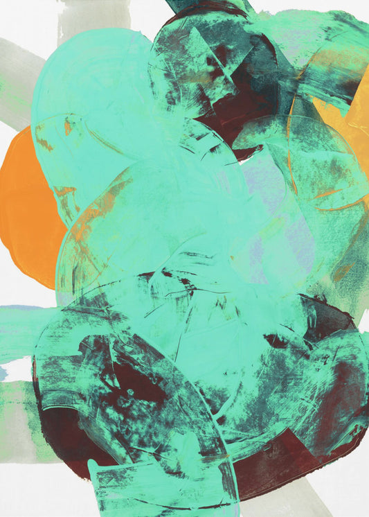 Aqua Teal Burgandy Oranje Neutraal Wit Abstract 1 | Poster