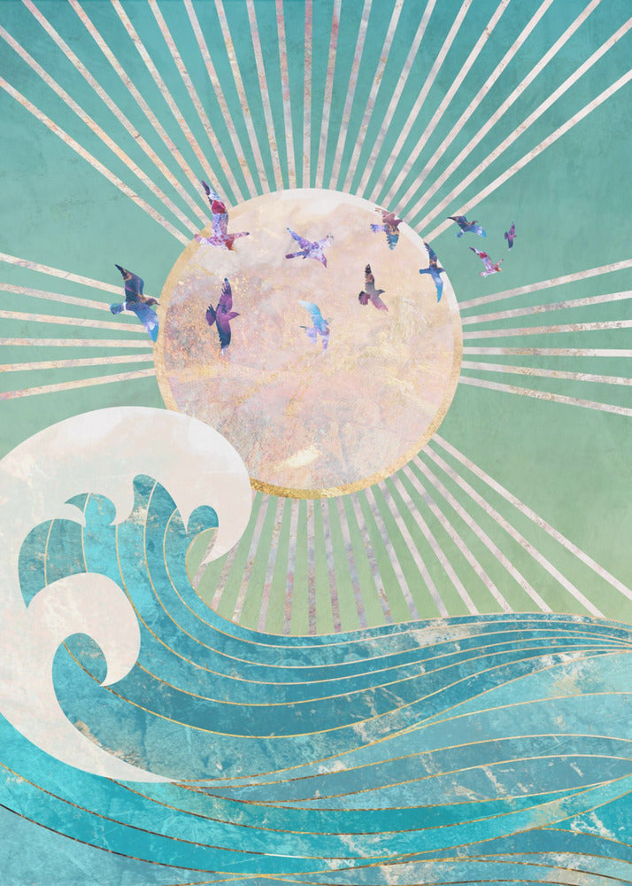 Zonsondergang Gouden Oceaan Turquoise | Canvas