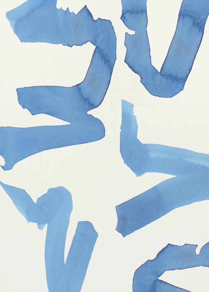 Abstracte blauwe penseelstreken kunstdruk nr. 2 | Poster
