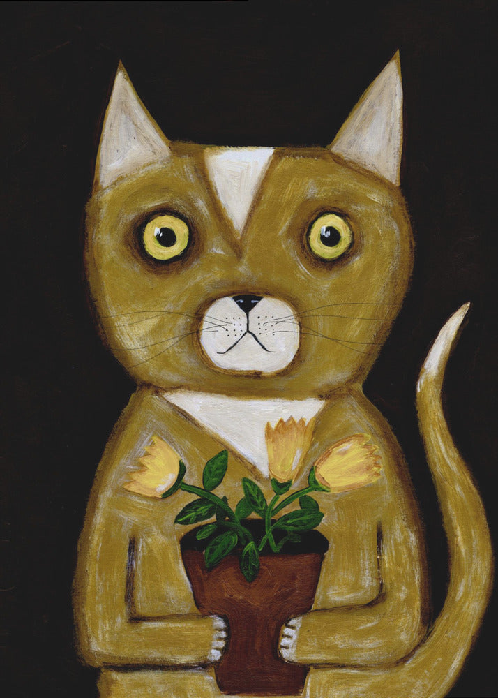 Potplant Kat zwarte achtergrond | Canvas