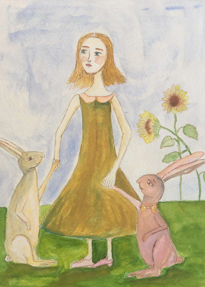 Meisje met haar konijnen | Canvas