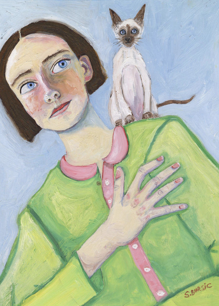 Meisje met kat op schouder | Poster