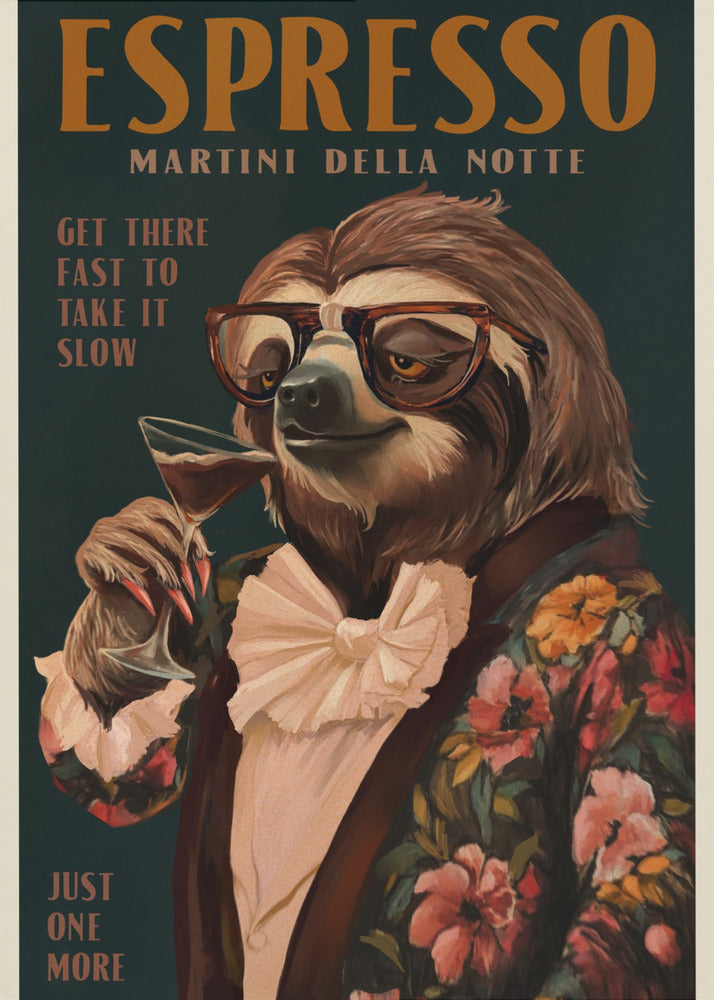 Art Deco Espresso Martini Drinkende Luiaard | Canvas