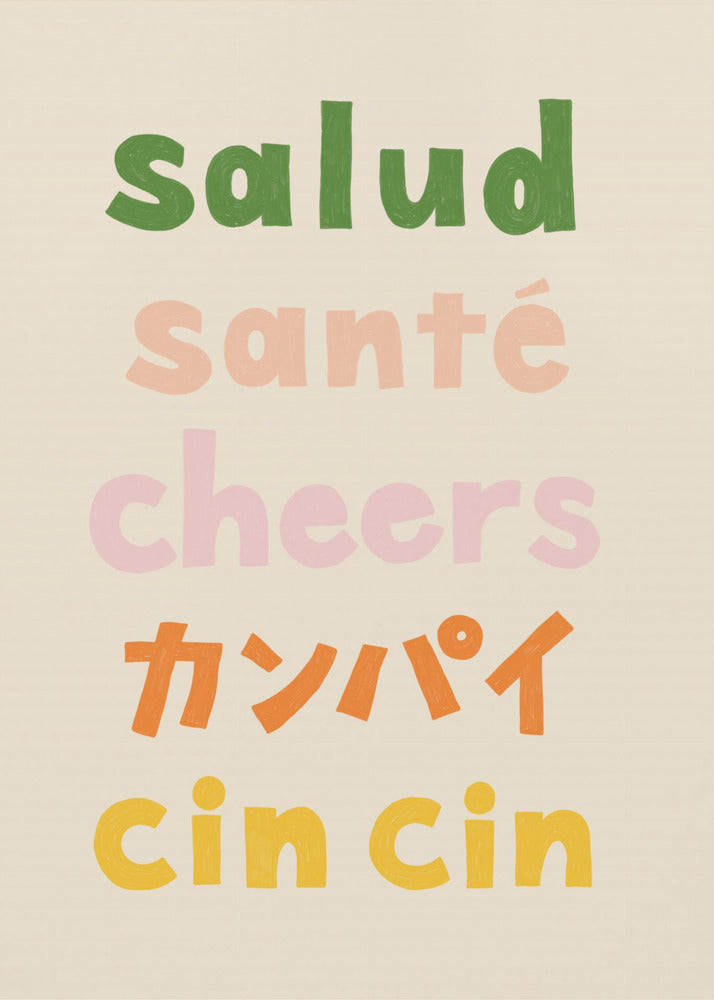 Proost typografie - Salud Santé Proost Kanpai Cin cin | Canvas