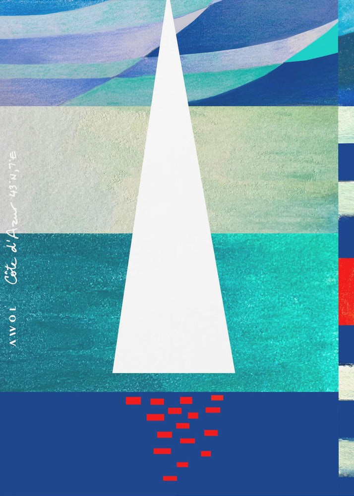 Abstracte zeilboot aan de Franse Rivièra, kleurrijke Côte d'Azur kunstdruk | poster