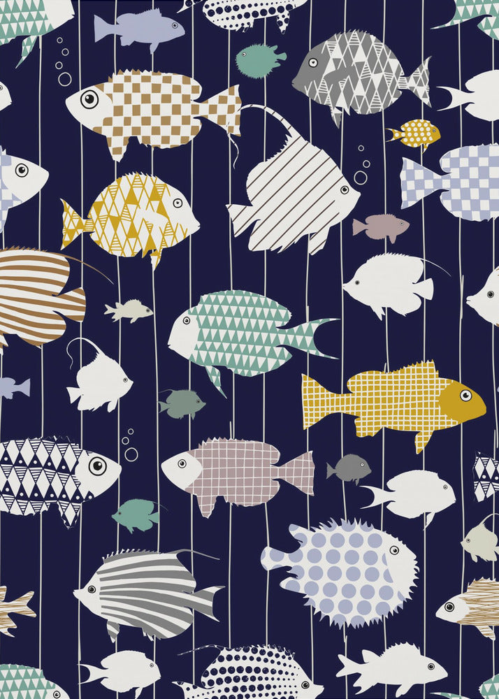 Verse vis op donkerblauw patroon | Poster