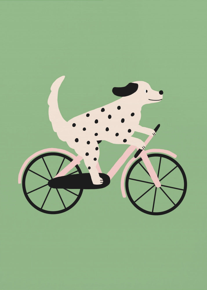 Gevlekte hond op de fiets | Poster