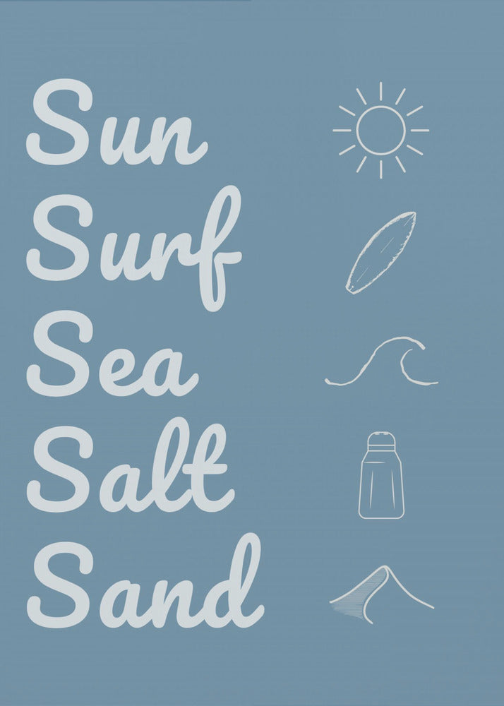 Zon, surf, zeezout, zand, donkerblauw | Poster