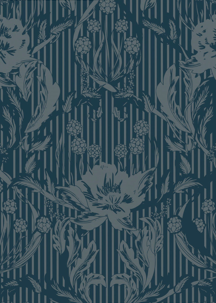 Floral Heritage Morris monochrome strepen moonshine blauw patroon | Canvas