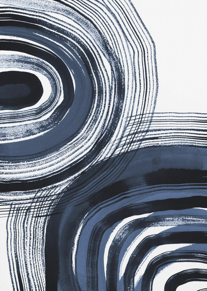 Concentrische blauwe en zwarte penseelstreken | Poster