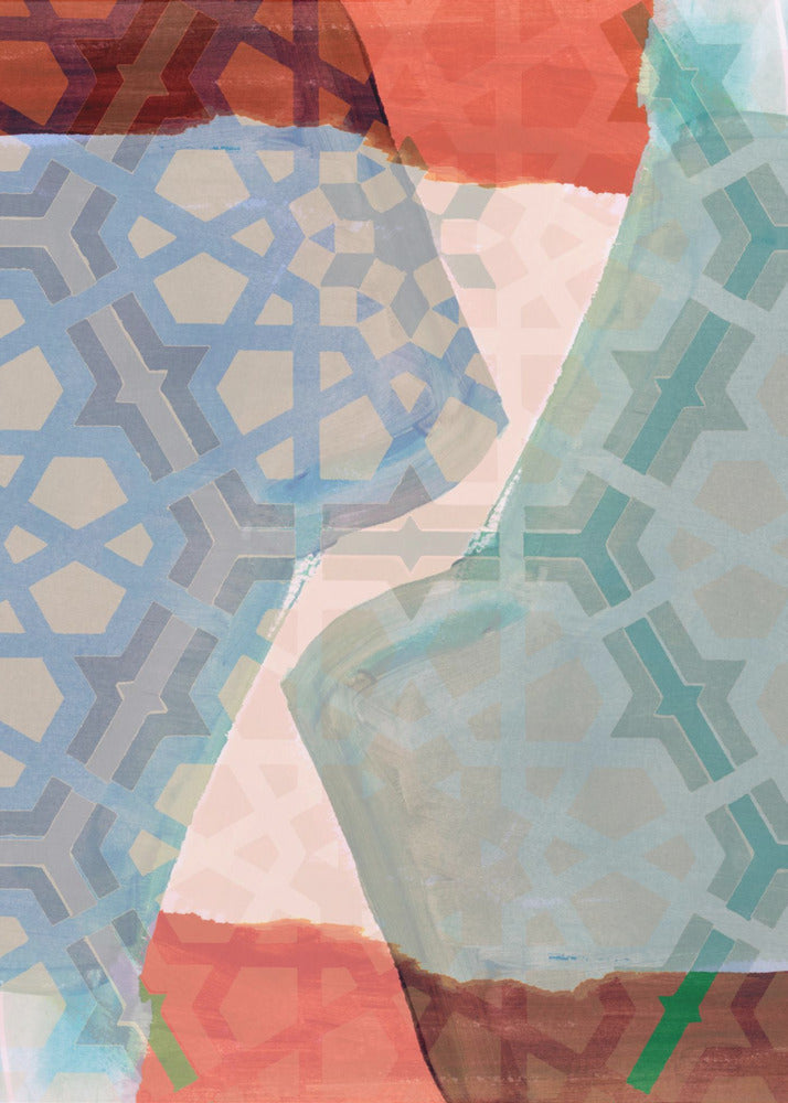 Overlappende geometrische patronen in zachte tinten | Canvas