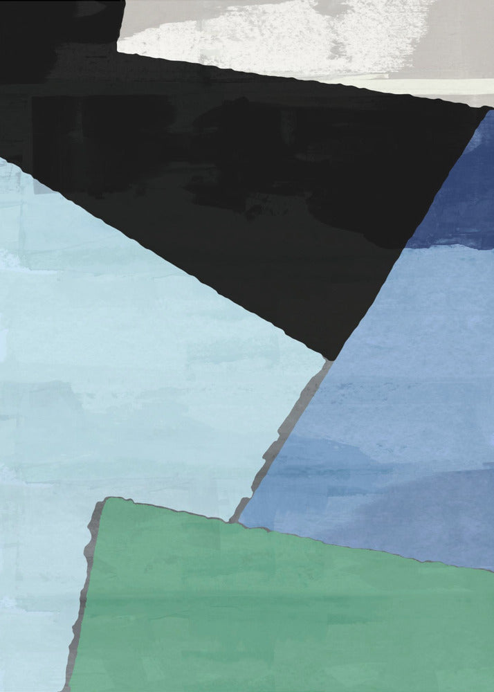 Abstracte blokken in blauw, groen en zwart | Canvas